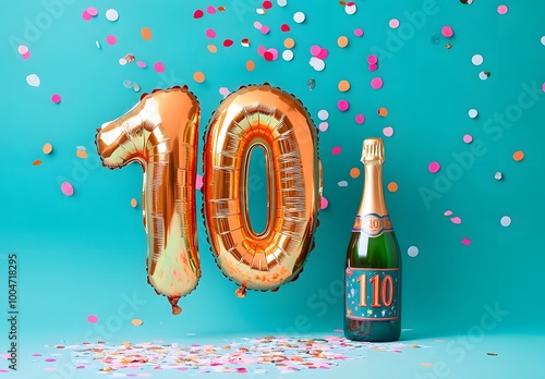 celebrating 110th birthday with champagne and confetti photo