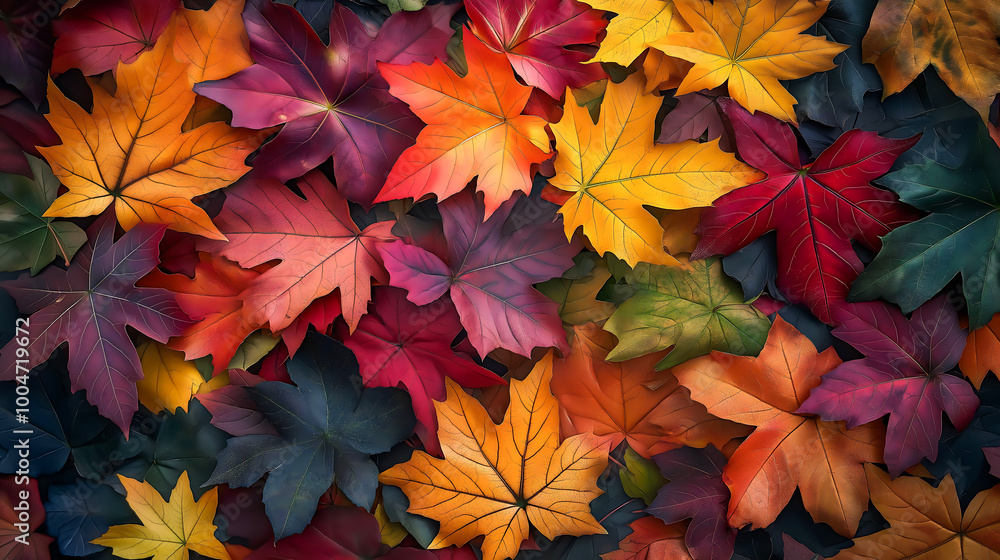 Top view of colorful maples leaves on field in forest during autumn Top view of colorful maples leaves on field in forest during autumn