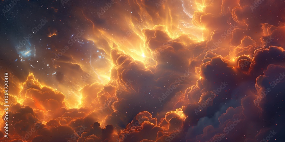 Beautiful, colorful, and vibrant image of a starry sky with orange clouds. The sky is filled with stars and the clouds are orange, creating a warm and inviting atmosphere Beautiful, colorful, and vibrant image of a starry sky with orange clouds. The sky is filled with stars and the clouds are orange, creating a warm and inviting atmosphere