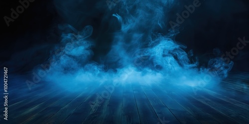 Blue smokey background with a dark blue sky. The sky is filled with smoke and the background is dark photo