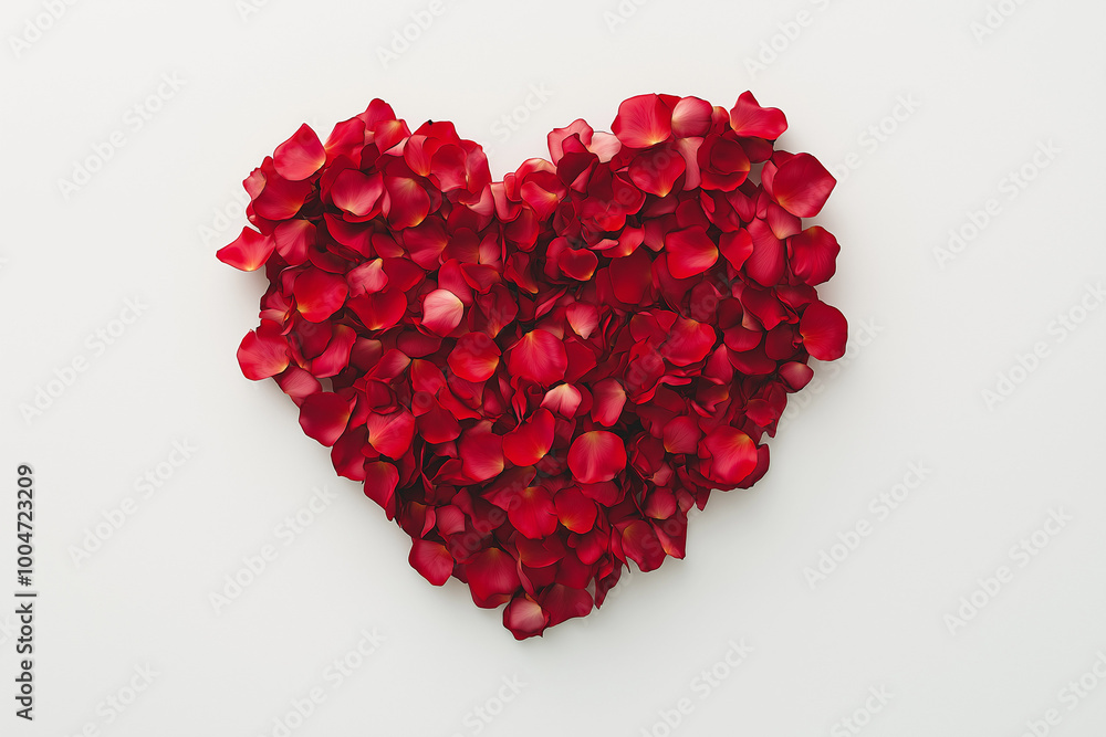 Heart made of red rose petals on a white background, symbolizing love, romance, and elegance, perfect for expressing affection or celebrating a special occasion. Heart made of red rose petals on a white background, symbolizing love, romance, and elegance, perfect for expressing affection or celebrating a special occasion.