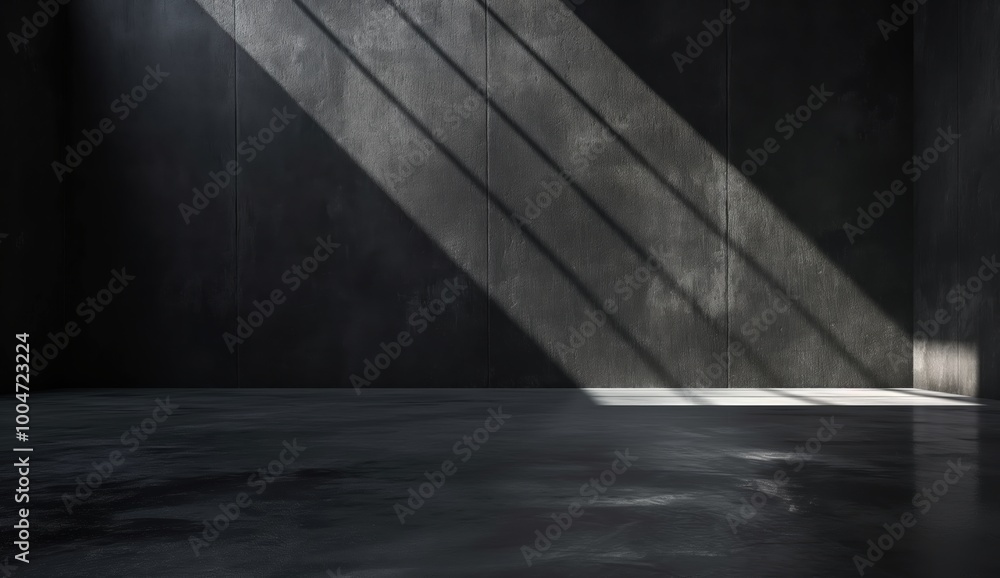 Large, empty room with a window that is letting in sunlight. The room is dark and empty, with no furniture or decorations. The sunlight is shining through the window, creating a warm Large, empty room with a window that is letting in sunlight. The room is dark and empty, with no furniture or decorations. The sunlight is shining through the window, creating a warm