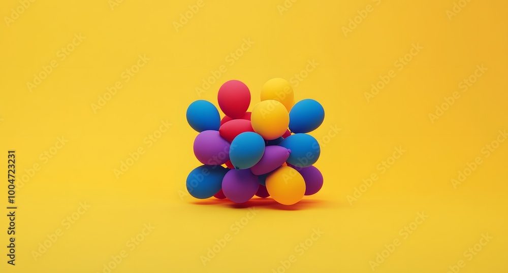 Vibrant colorful balloons on yellow background Vibrant colorful balloons on yellow background