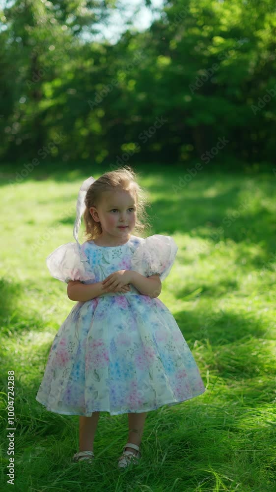 Little girl enjoying sunny day. Concept of child on walk. Little girl enjoying sunny day. Concept of child on walk.