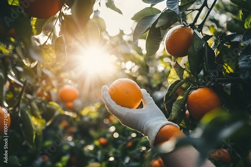 Ripe oranges hanging on tree branch
