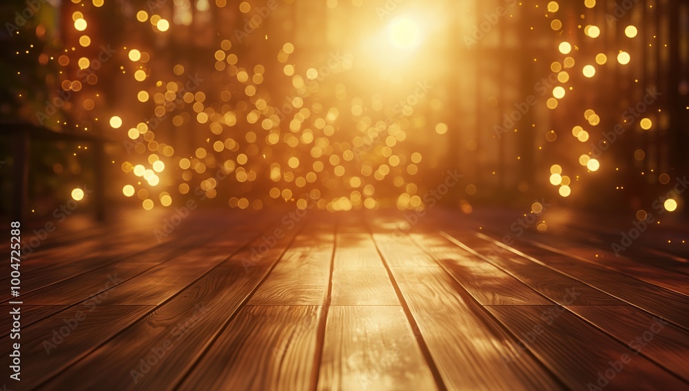 Wooden floor with a bright sun shining through the window. The sun is casting a warm glow on the floor, creating a peaceful and serene atmosphere Wooden floor with a bright sun shining through the window. The sun is casting a warm glow on the floor, creating a peaceful and serene atmosphere