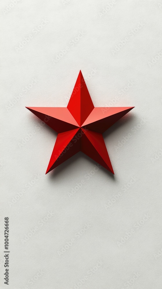 Red 3D Geometric Star on White Background Minimalist Decor, Modern Design Red 3D Geometric Star on White Background Minimalist Decor, Modern Design