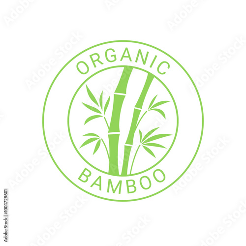 Organic bamboo circle sticker or label. Bamboo product badge. Vector flat round icon isolated on white background.