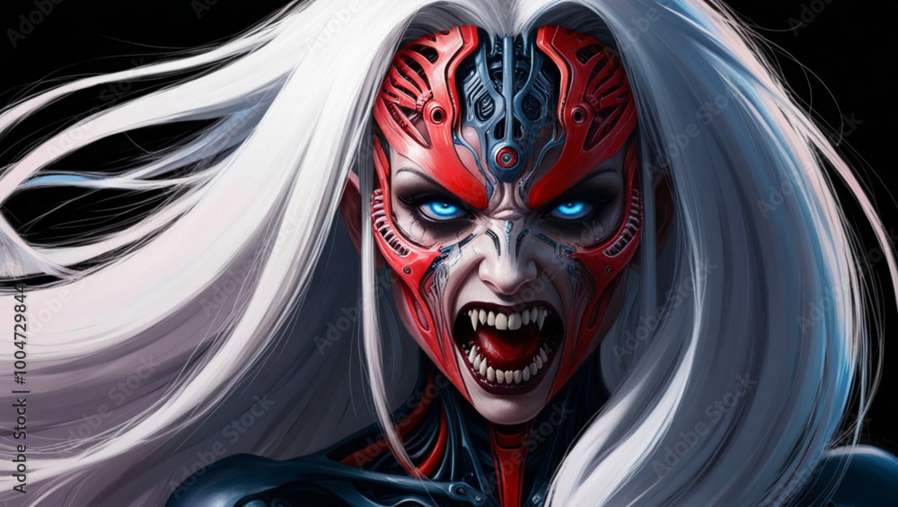 a humanoid figure with a mechanical face and frightening features a humanoid figure with a mechanical face and frightening features