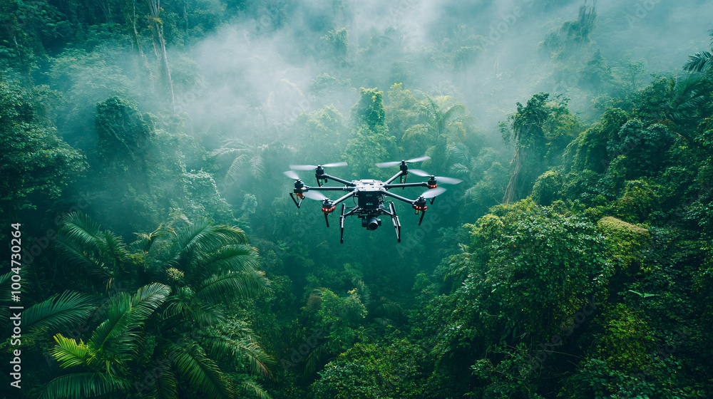 Fototapeta premium A drone mapping a remote jungle with 3D imaging. 
