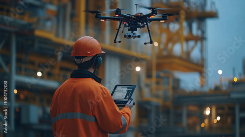  A drone fleet inspecting large-scale industrial equipment. 