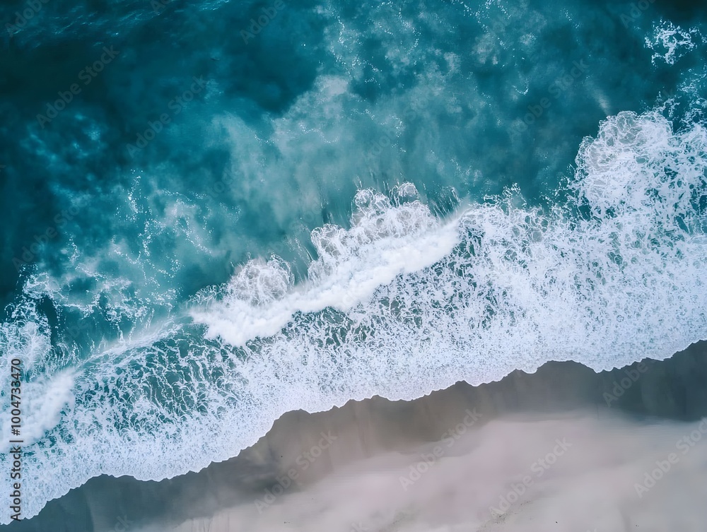 Obraz premium Waves at beach seen from above