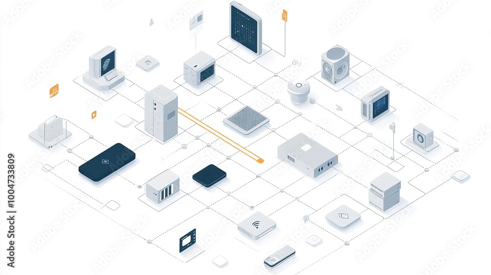 A visual representation of interconnected smart devices in a modern digital environment, showcasing technology and innovation. A visual representation of interconnected smart devices in a modern digital environment, showcasing technology and innovation.