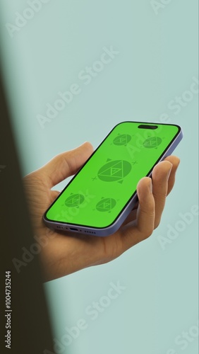 Wallpaper Mural Caucasian White middle aged male using smartphone with a blank green screen. Mobile app mockup. Vertical phone orientation Torontodigital.ca