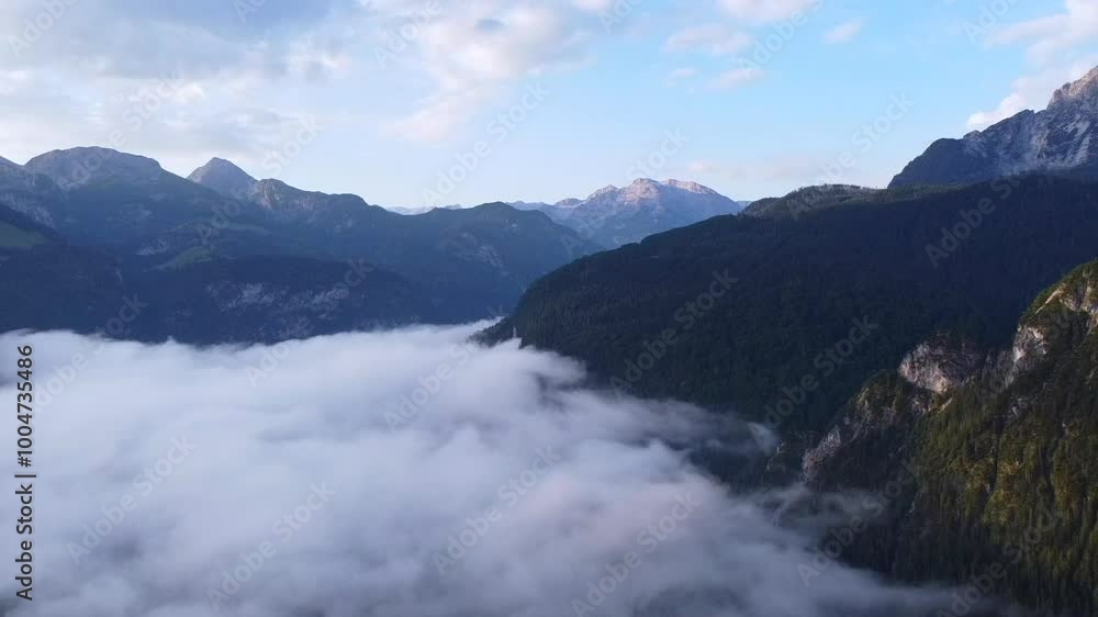 Drone View of Watzmann Südspitze Summit Above Clouds at Early Morning Drone View of Watzmann Südspitze Summit Above Clouds at Early Morning
