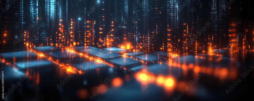 Naklejka premium Digital background for tech, AI, data, audio, graphics, and more