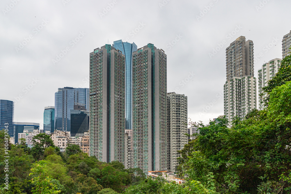 Apartment blocks of Hong Kong Island and East Kowloon at cloudy misty weather, Hong Kong Apartment blocks of Hong Kong Island and East Kowloon at cloudy misty weather, Hong Kong