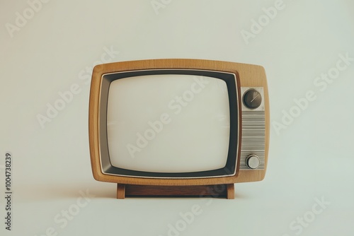 retro wooden television set with blank screen