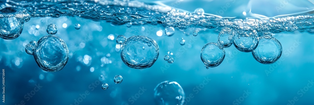 A series of bubbles floating in the water. The bubbles are small and round, and they are scattered throughout the water. Concept of playfulness and lightheartedness, as the bubbles seem to be dancing A series of bubbles floating in the water. The bubbles are small and round, and they are scattered throughout the water. Concept of playfulness and lightheartedness, as the bubbles seem to be dancing