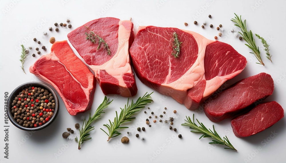 Elegant Arrangement of Beef Cuts with Herbs Elegant Arrangement of Beef Cuts with Herbs
