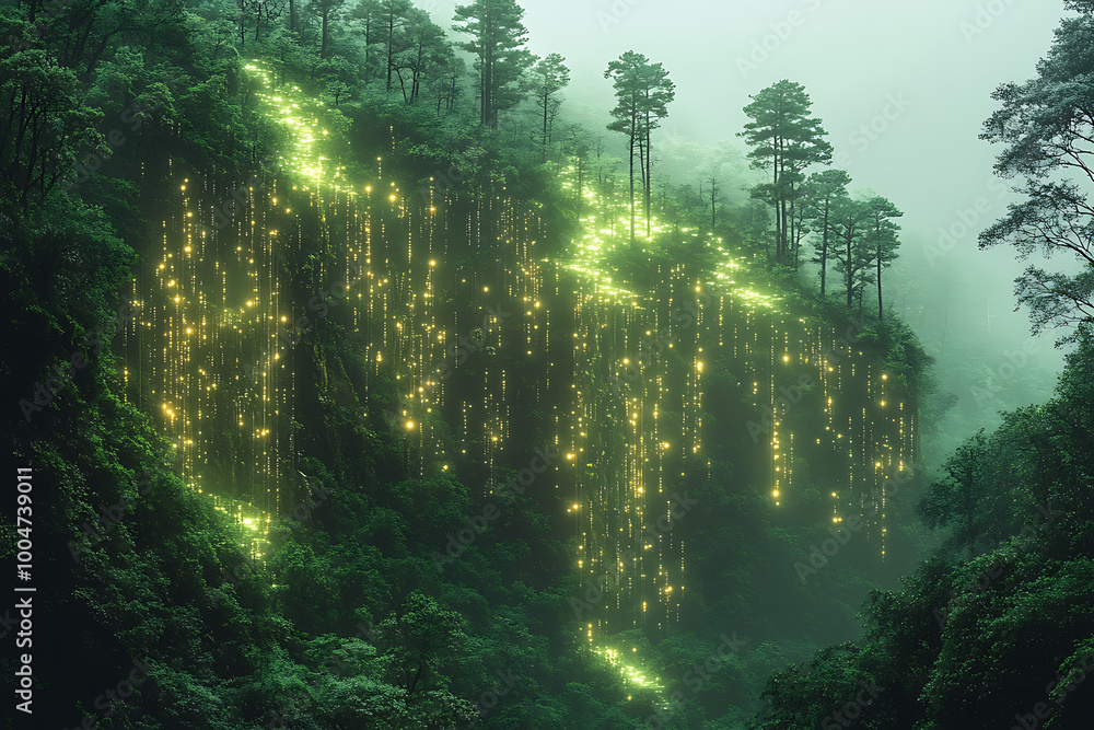 illustration featuring digital abstract technology with space for titles, layered over a forest background. Ideal for tech design concepts.
illustration featuring digital abstract technology with space for titles, layered over a forest background. Ideal for tech design concepts.