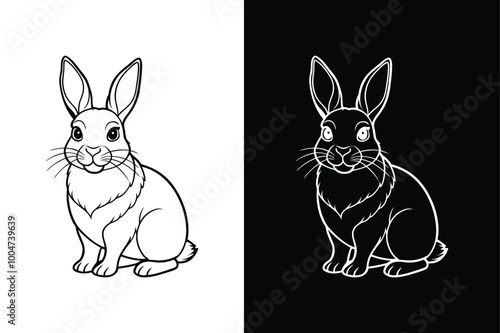 Black side lineout of a rabbit isolated on white background.