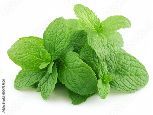 A bunch of fresh mint leaves are piled on top of each other. The leaves are green and fresh, and they look like they are ready to be used in a recipe