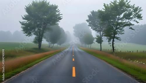 Lost Road, A Countryside Road Fading into the Fog, Shrouded in Mystery and Silence