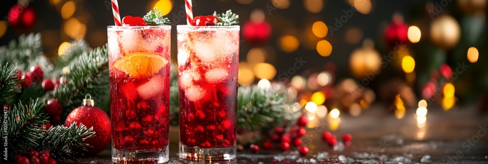 Φωτογραφία Two glasses of red drink with a straw in them