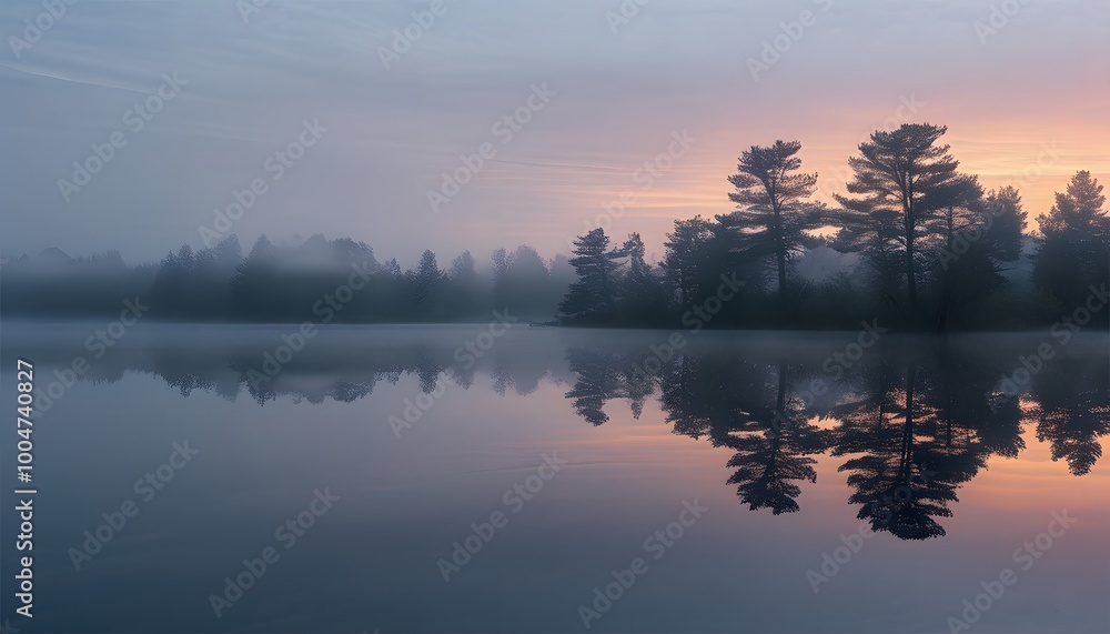 Morning Calm, A Fog-Covered Lake at Dawn with Soft Reflections and Serene Stillness Morning Calm, A Fog-Covered Lake at Dawn with Soft Reflections and Serene Stillness