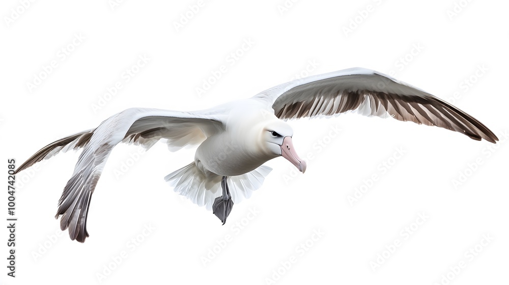 Fototapeta premium Wandering Albatross Bird Flying on White Background, Photo Realistic, Wallpaper, Cover and Screen for Smartphone, PC, Laptop, 9:16 and 16:9 Format
