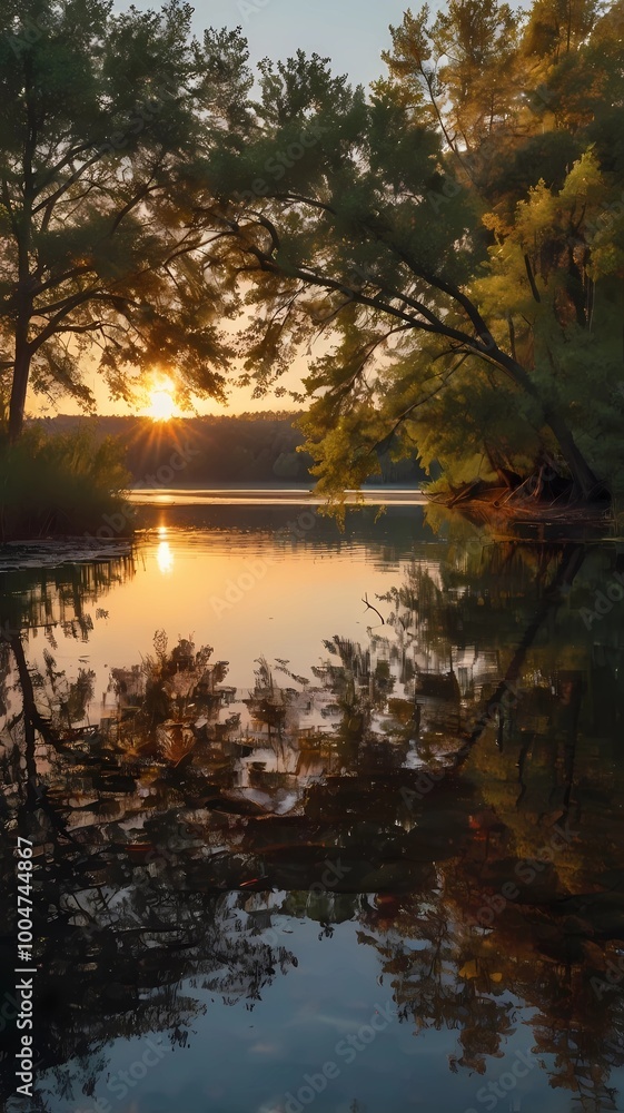 Naklejka premium Moments of Stillness An AI-Generated Autumn Landscape.