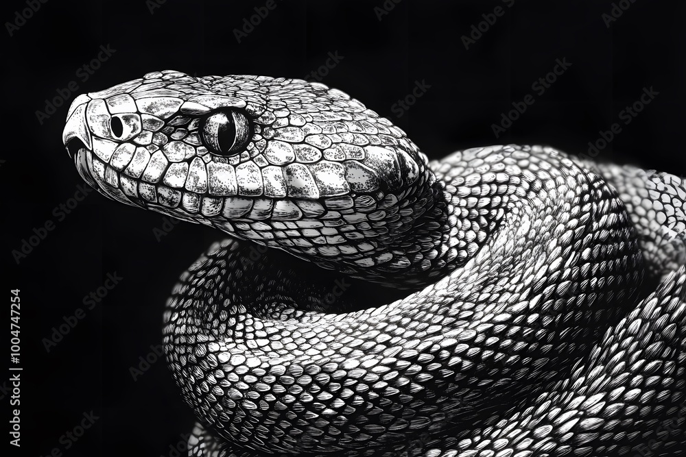 Fototapeta premium Detailed close-up of a venomous snake's head