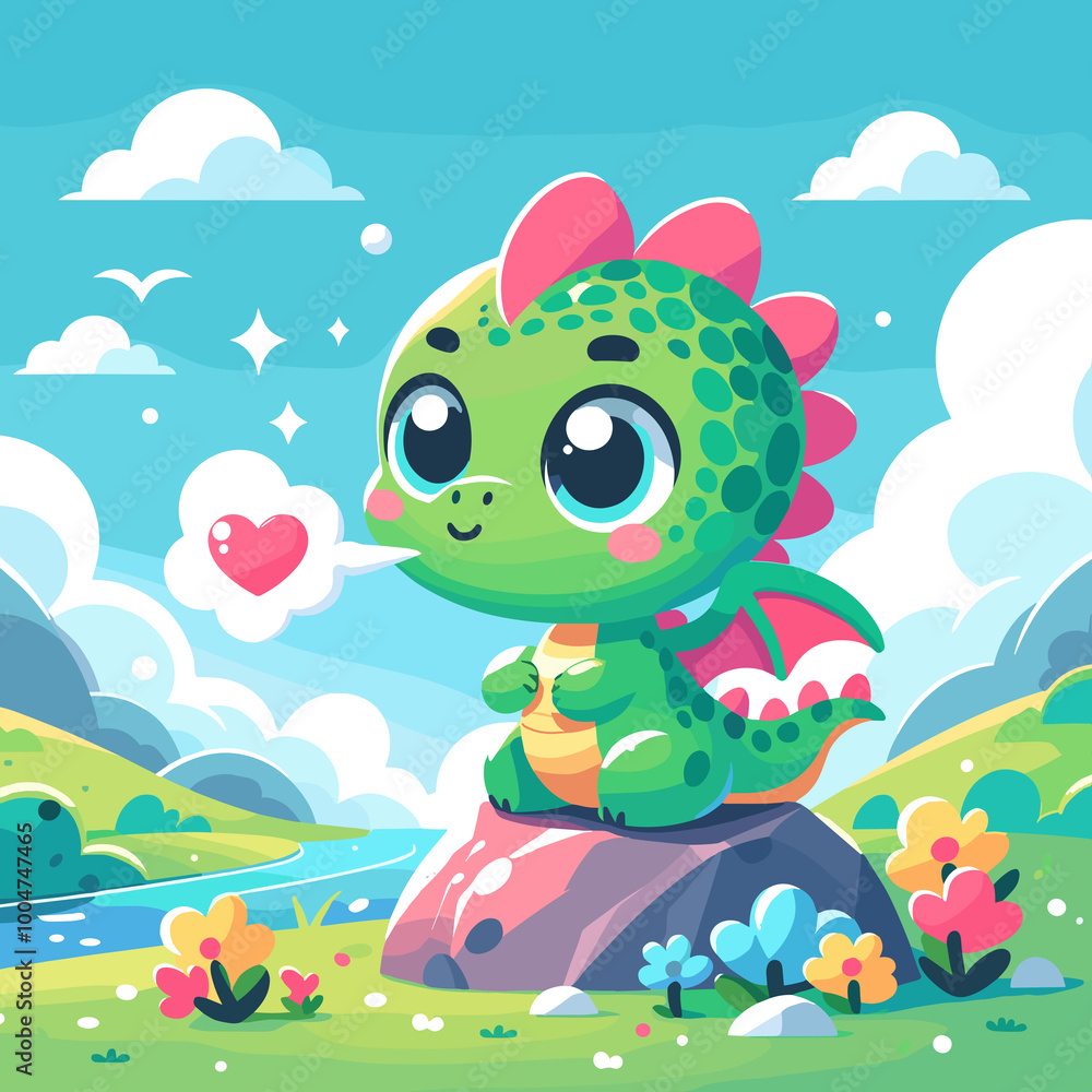 Obraz premium Baby Dragon Flat Vector Illustration Design
