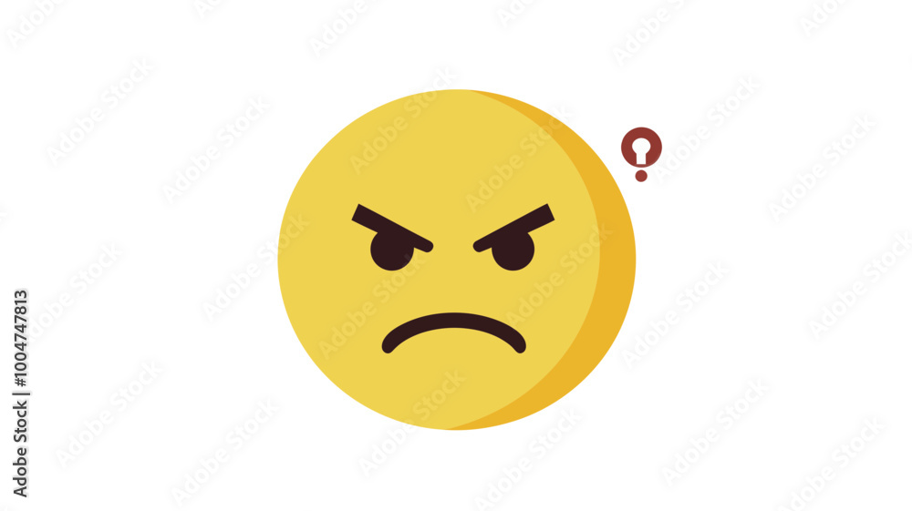 Angry Emoji Face with Question Mark: Rude Flat Vector Icon Depicting Frustration and Confusion in Yellow Color with Angled Eyebrows and Frown Angry Emoji Face with Question Mark: Rude Flat Vector Icon Depicting Frustration and Confusion in Yellow Color with Angled Eyebrows and Frown