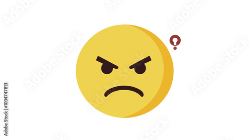 Angry Emoji Face with Question Mark: Rude Flat Vector Icon Depicting Frustration and Confusion in Yellow Color with Angled Eyebrows and Frown