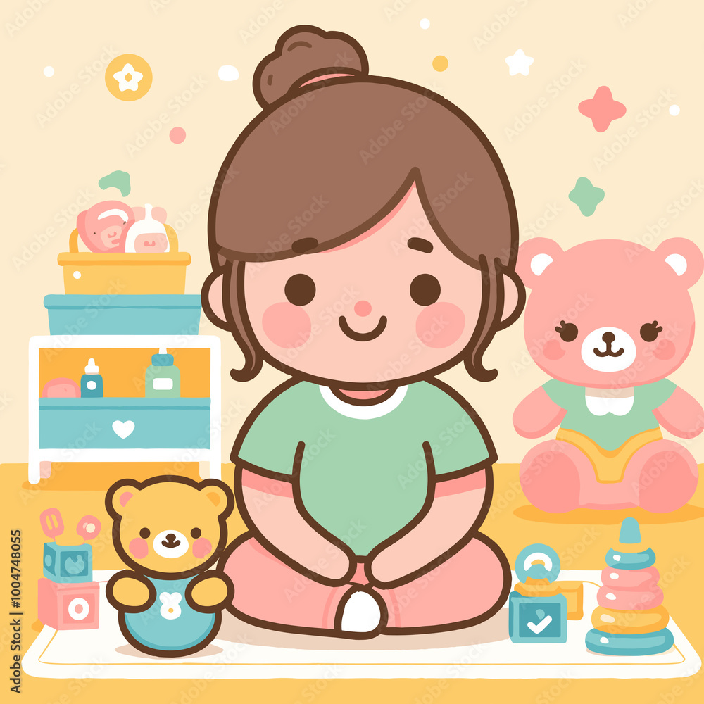 Baby Sitting Flat Vector Illustration Design Baby Sitting Flat Vector Illustration Design