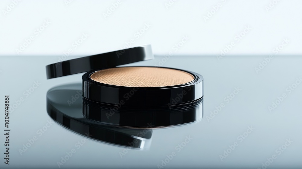 A small container of tan colored powder is sitting on a table A small container of tan colored powder is sitting on a table