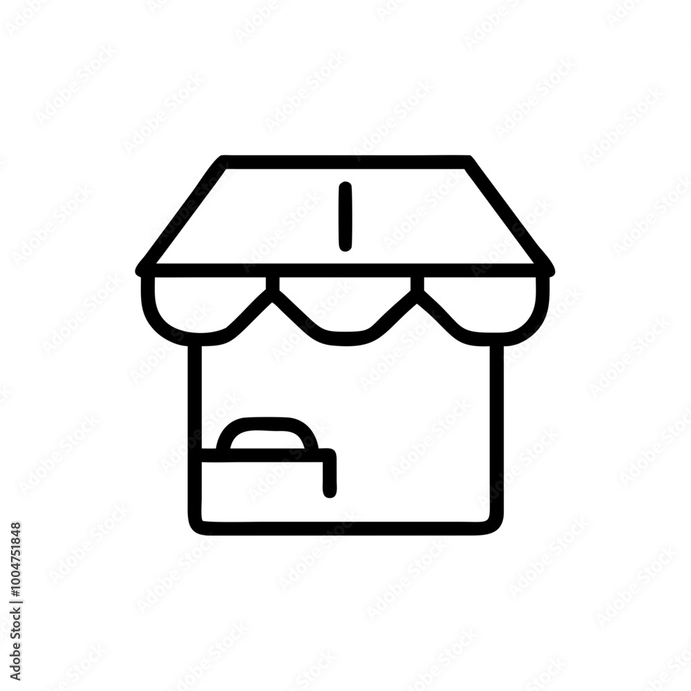 Minimalist market icon in black and white outline style. Minimalist market icon in black and white outline style.