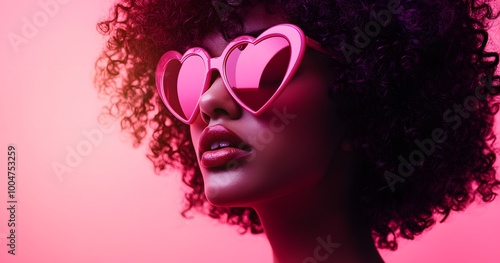 woman with curly hair wearing heart-shaped sunglasses