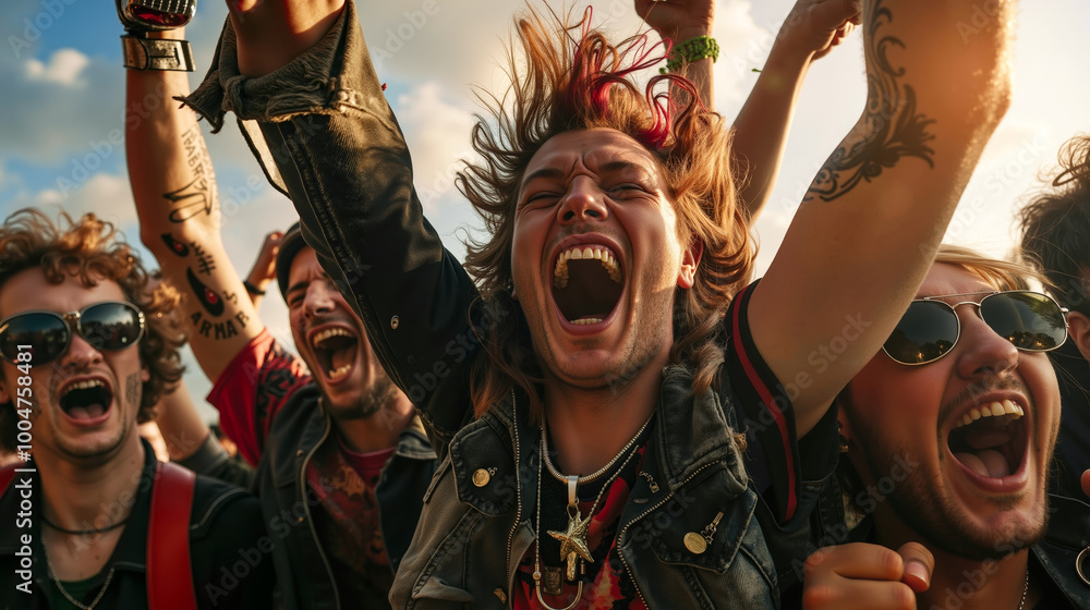 Obraz premium A group of young men with their hands in the air