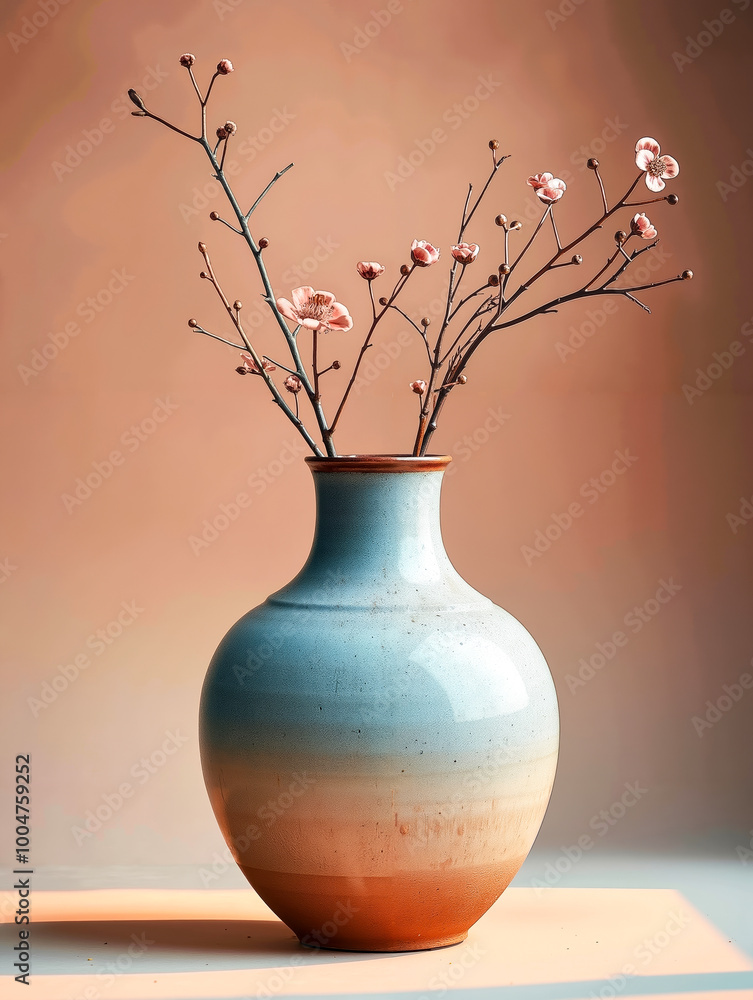 A vase with a branch of flowers in it sitting on a table A vase with a branch of flowers in it sitting on a table
