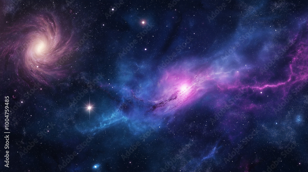 Vivid purple and blue nebula with glowing stars and cosmic dust, illustrating the beauty and mystery of deep space, ideal for astronomical themes, sci-fi designs, and celestial art. Vivid purple and blue nebula with glowing stars and cosmic dust, illustrating the beauty and mystery of deep space, ideal for astronomical themes, sci-fi designs, and celestial art.