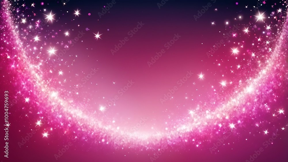 Fototapeta premium Radiant starry background with bright light rays and sparkling stars on a pink gradient, ideal for festive designs or magical-themed artwork.