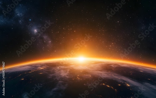 Breathtaking view of the earth from space at sunrise