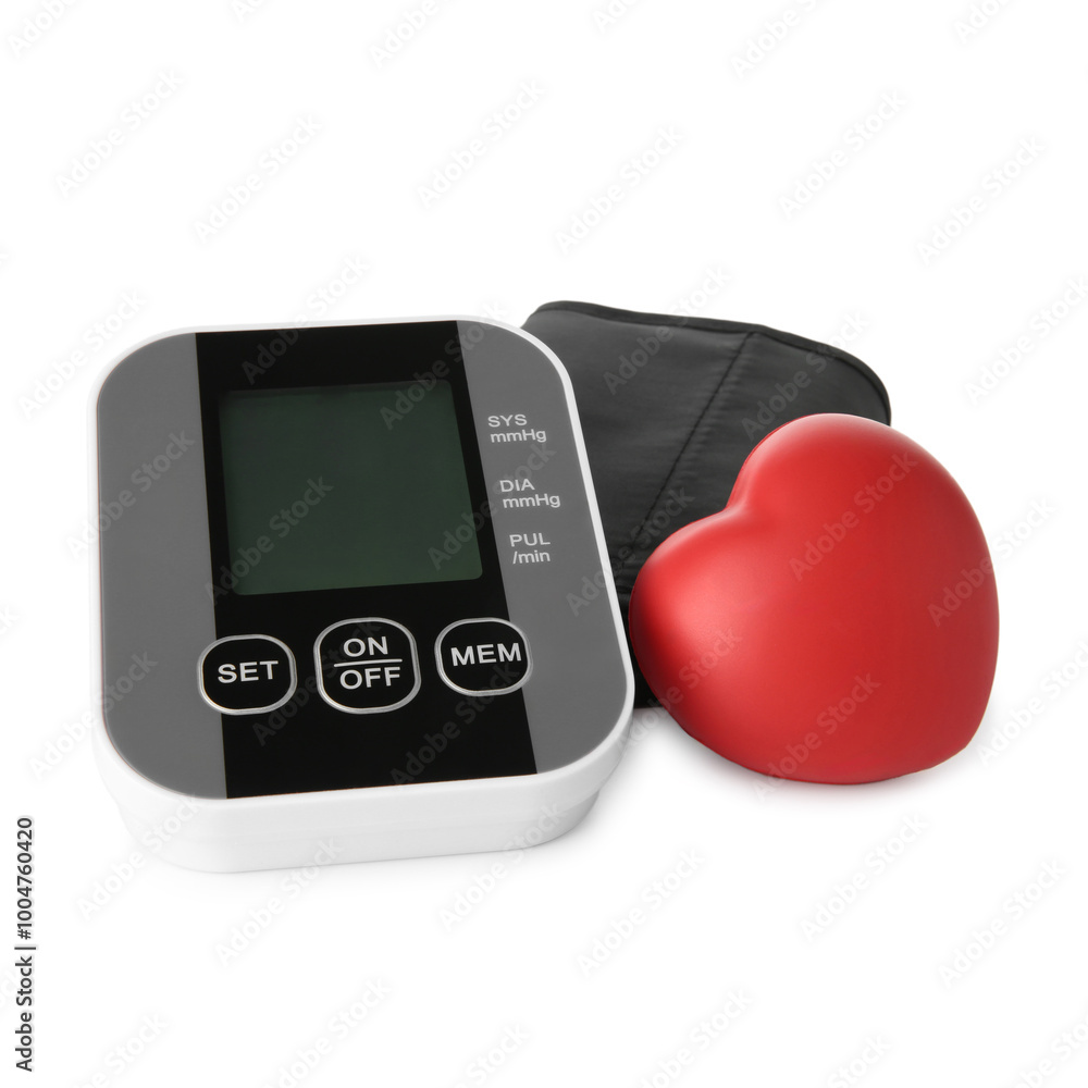 Εκτύπωση καμβά Blood pressure monitor and red decorative heart isolated on white