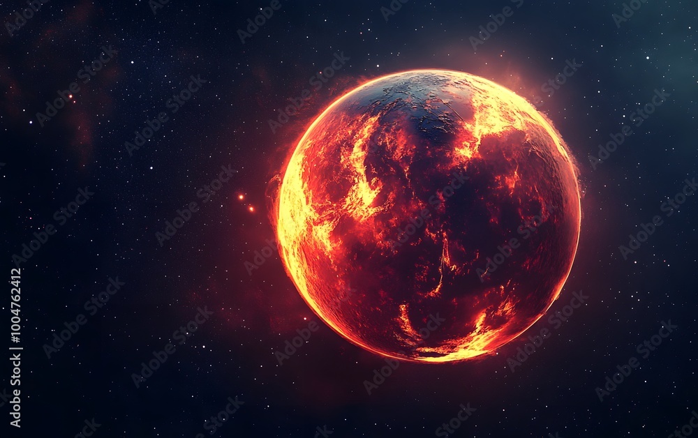 Fototapeta premium Fiery red planet in the cosmos