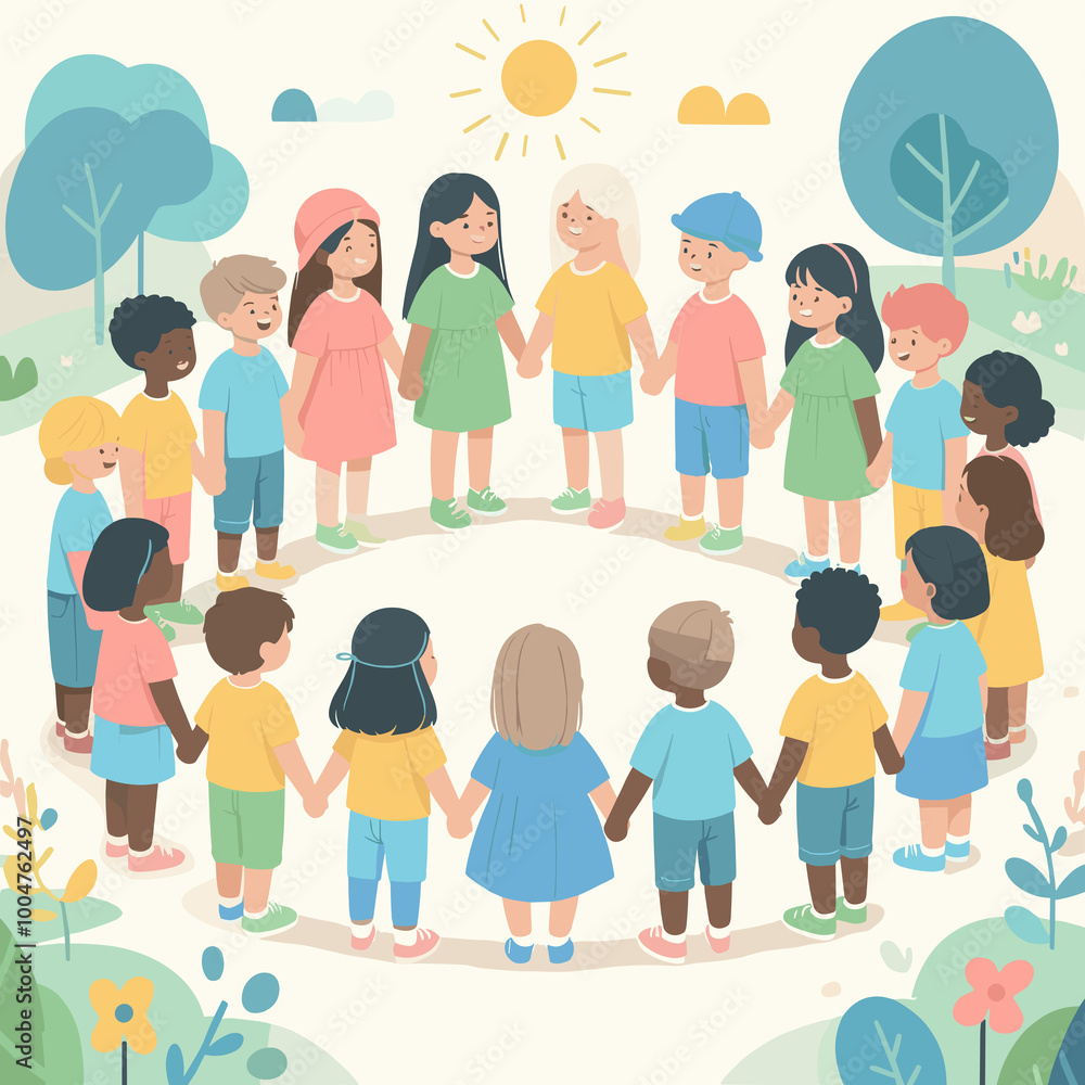 Fototapeta premium Circle Of Childrens Flat Vector Illustration Design