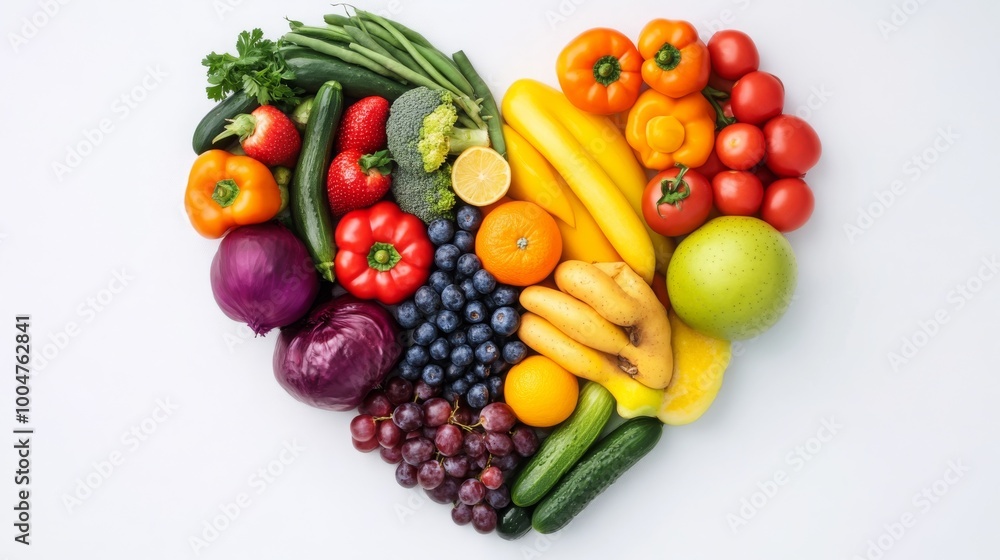 Another version of fruits and vegetables in a heart shape, signifying healthy living and fresh food options. - Another version of fruits and vegetables in a heart shape, signifying healthy living and fresh food options. -