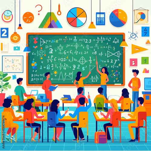 Foto Class Room Flat Vector Illustration Design